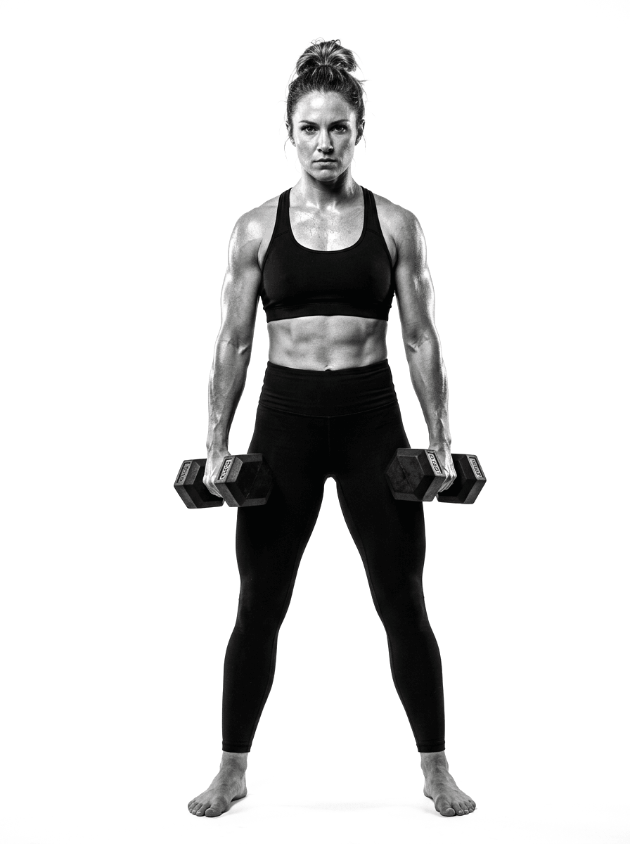 Transparent cutout of female athlete holding dumbbells